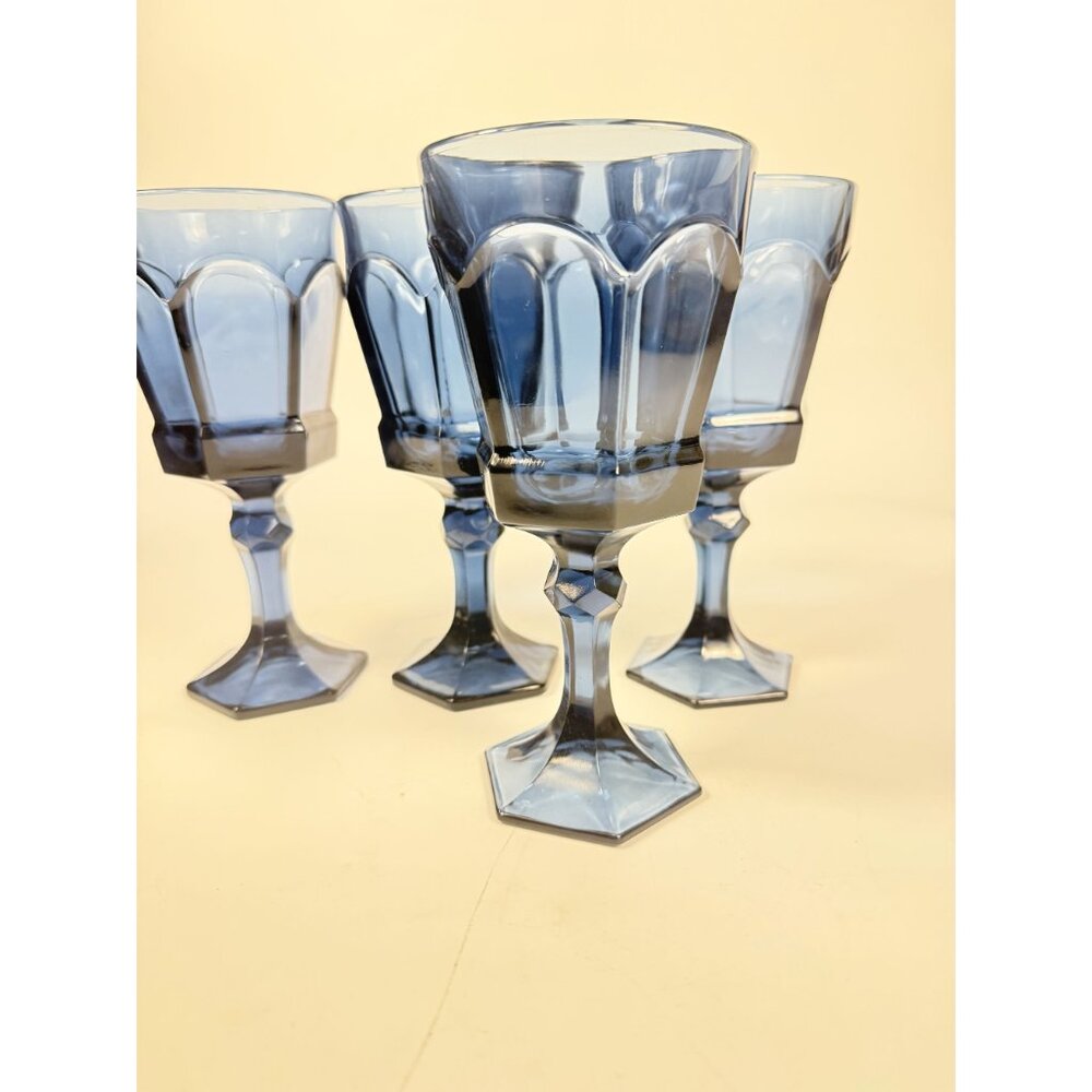 Water Glass Goblet Drinking Set 4 Stemmed Footed Vintage Fostoria Virginia Dark - Picture 6 of 14